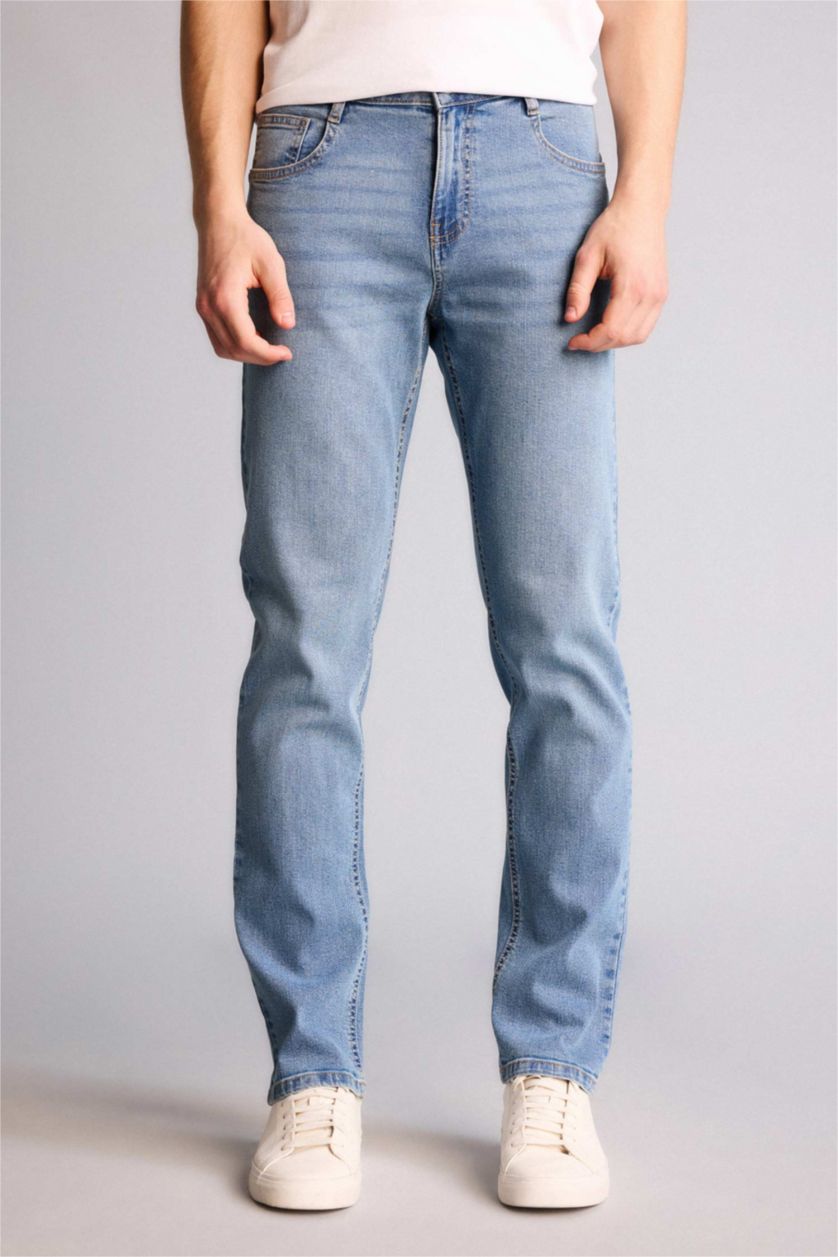 Ерлер Көк Sergio Regular Fit орташа белді тік балақ джинс шалбар