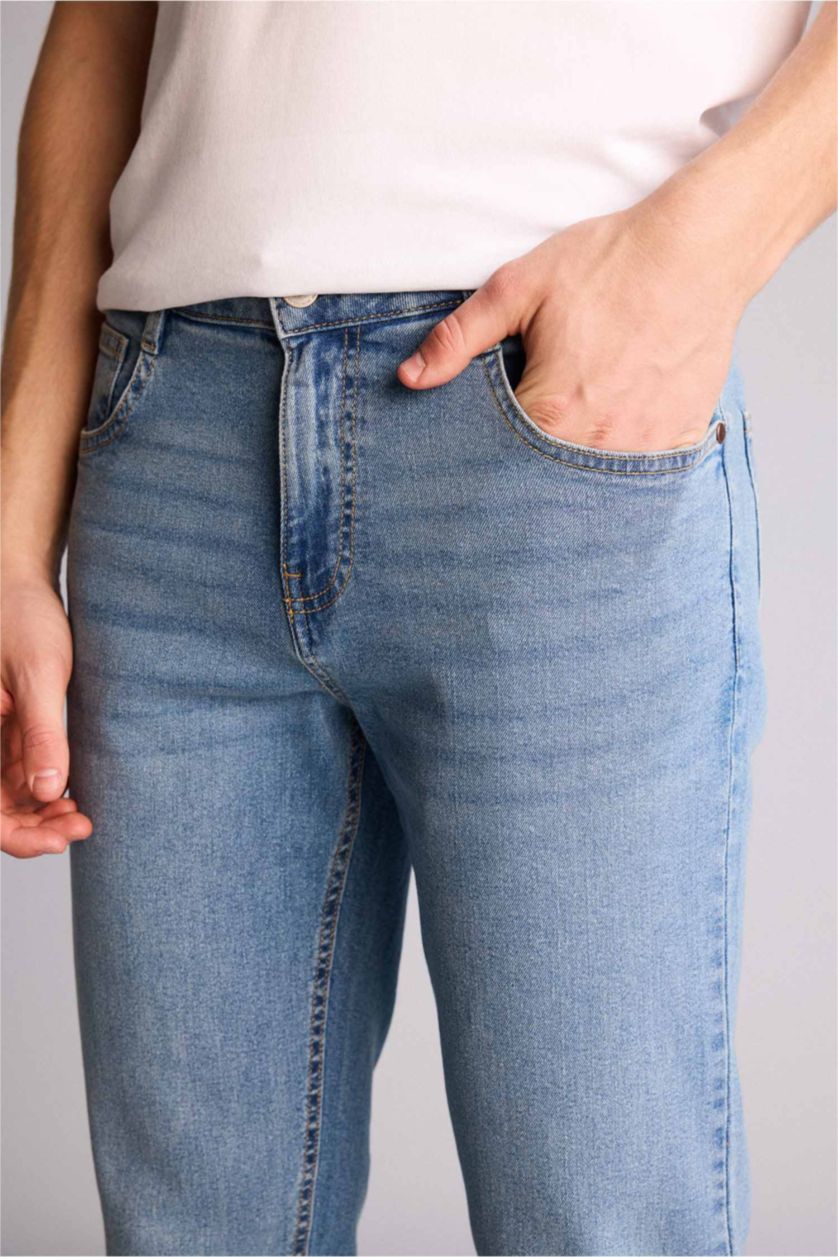 Ерлер Көк Sergio Regular Fit орташа белді тік балақ джинс шалбар