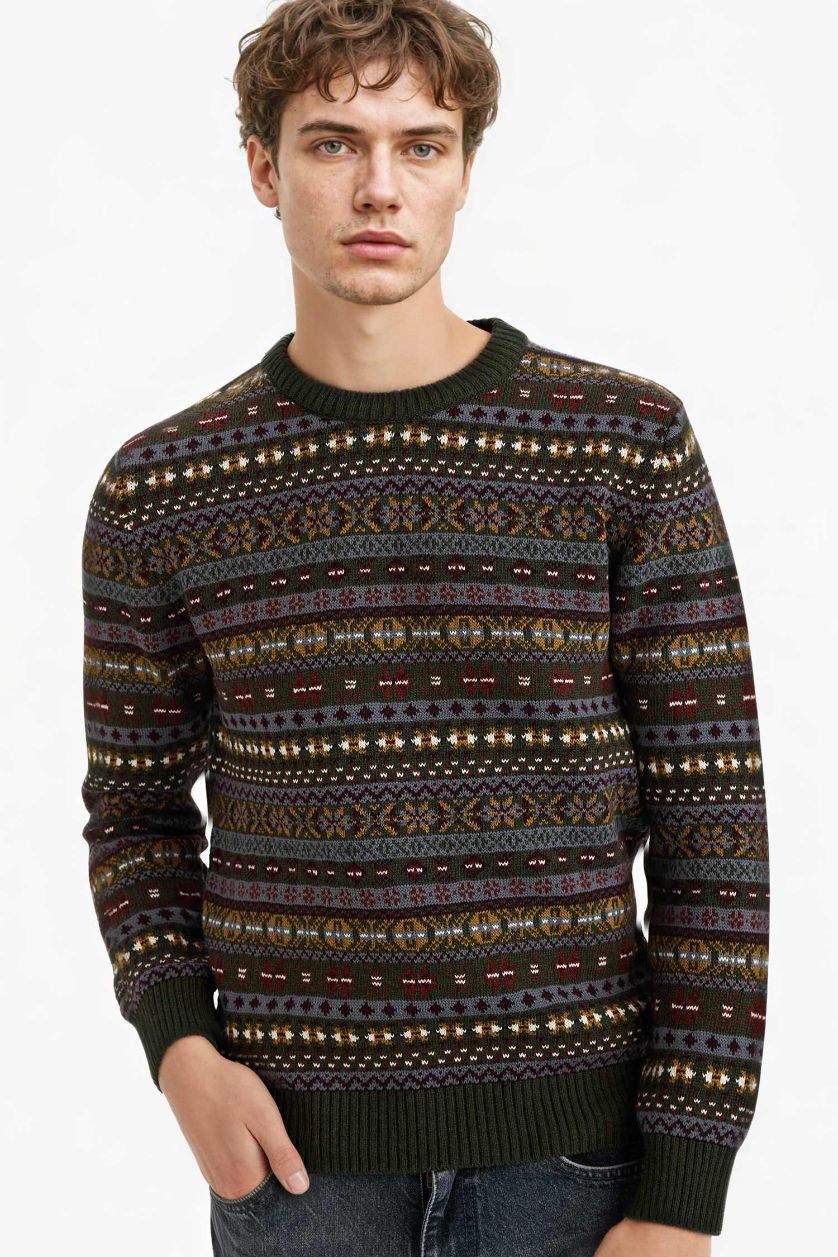 Erkek Haki Standart Fıt Triko Kazak