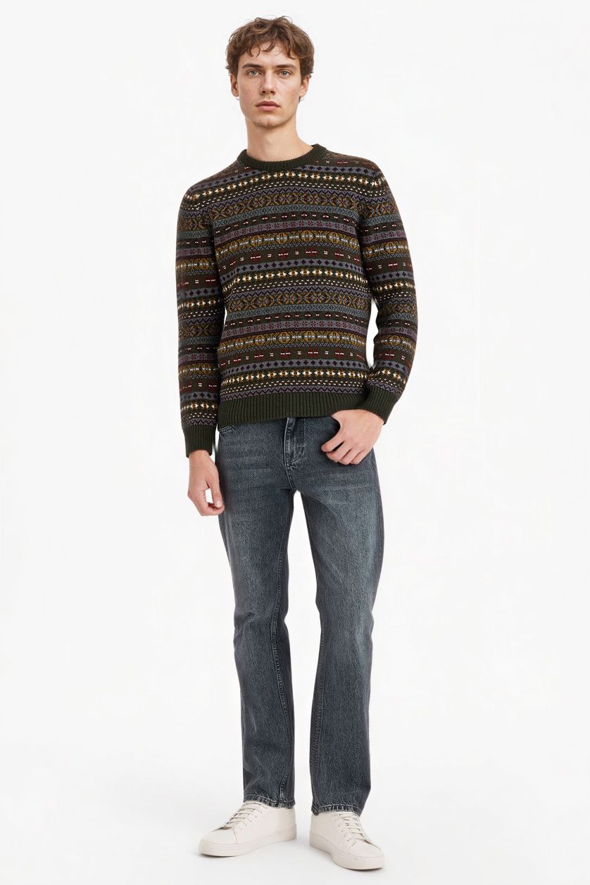 Erkek Haki Standart Fıt Triko Kazak