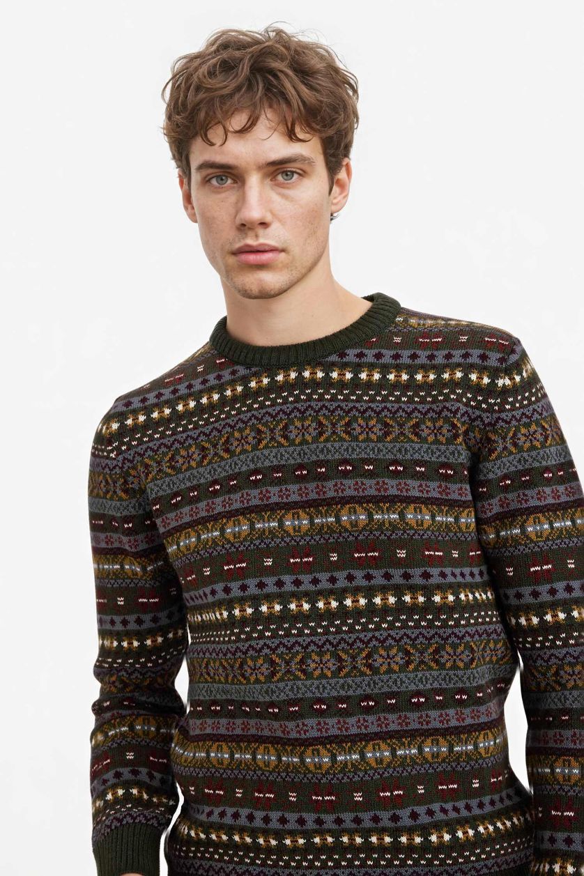 Erkek Haki Standart Fıt Triko Kazak