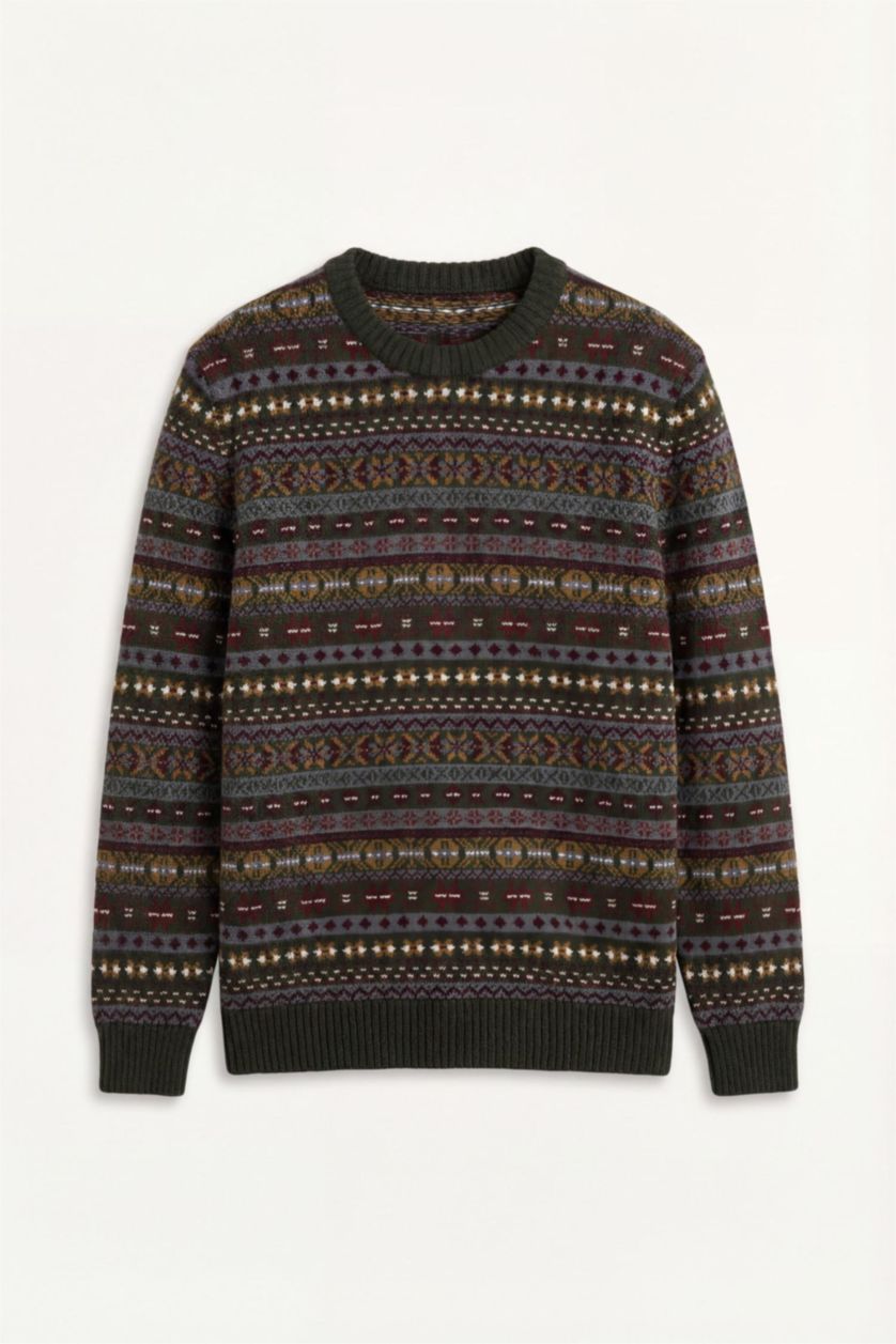 Men Khaki Standard Fit Alpine Print Knitwear Pullover