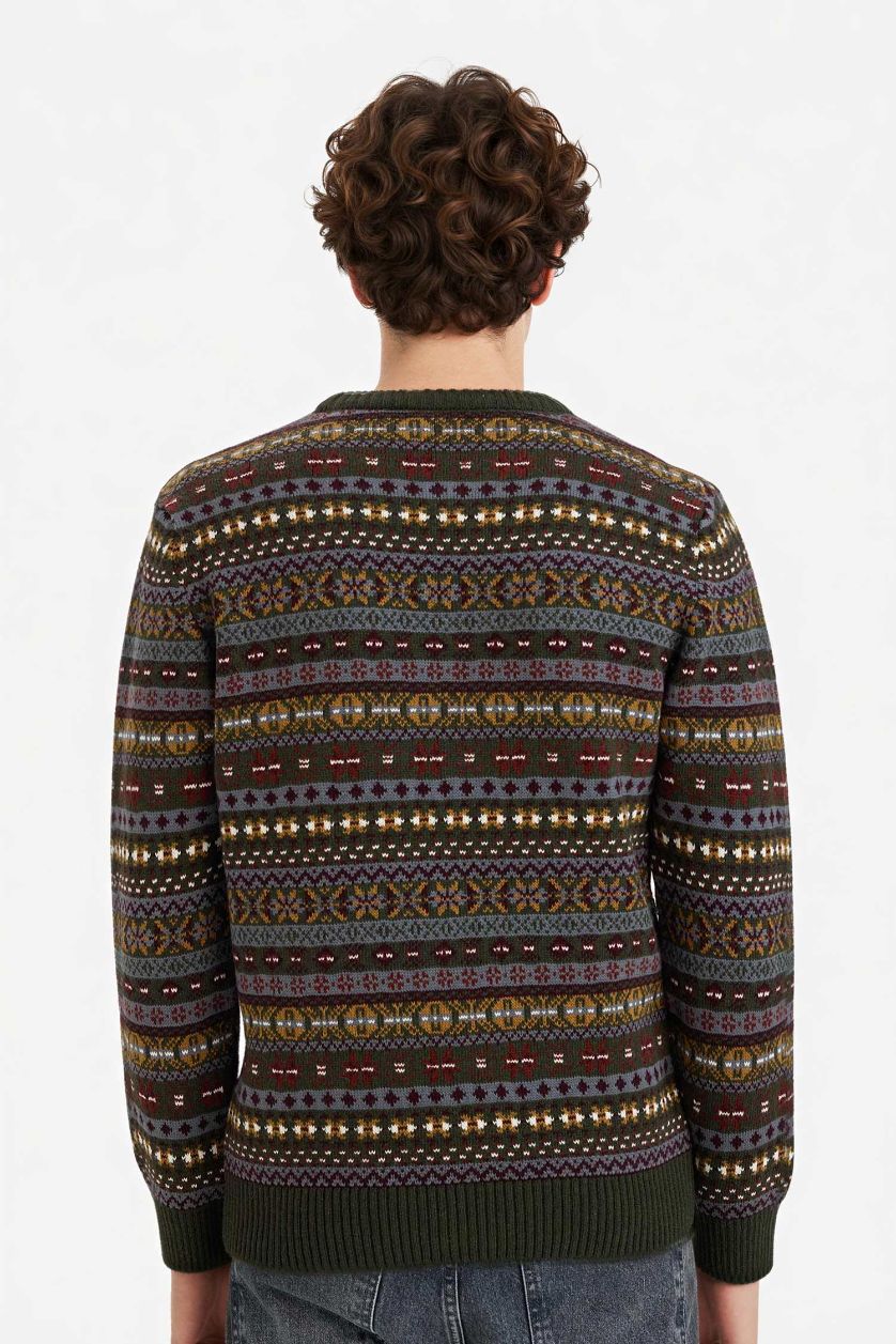 Erkek Haki Standart Fıt Triko Kazak