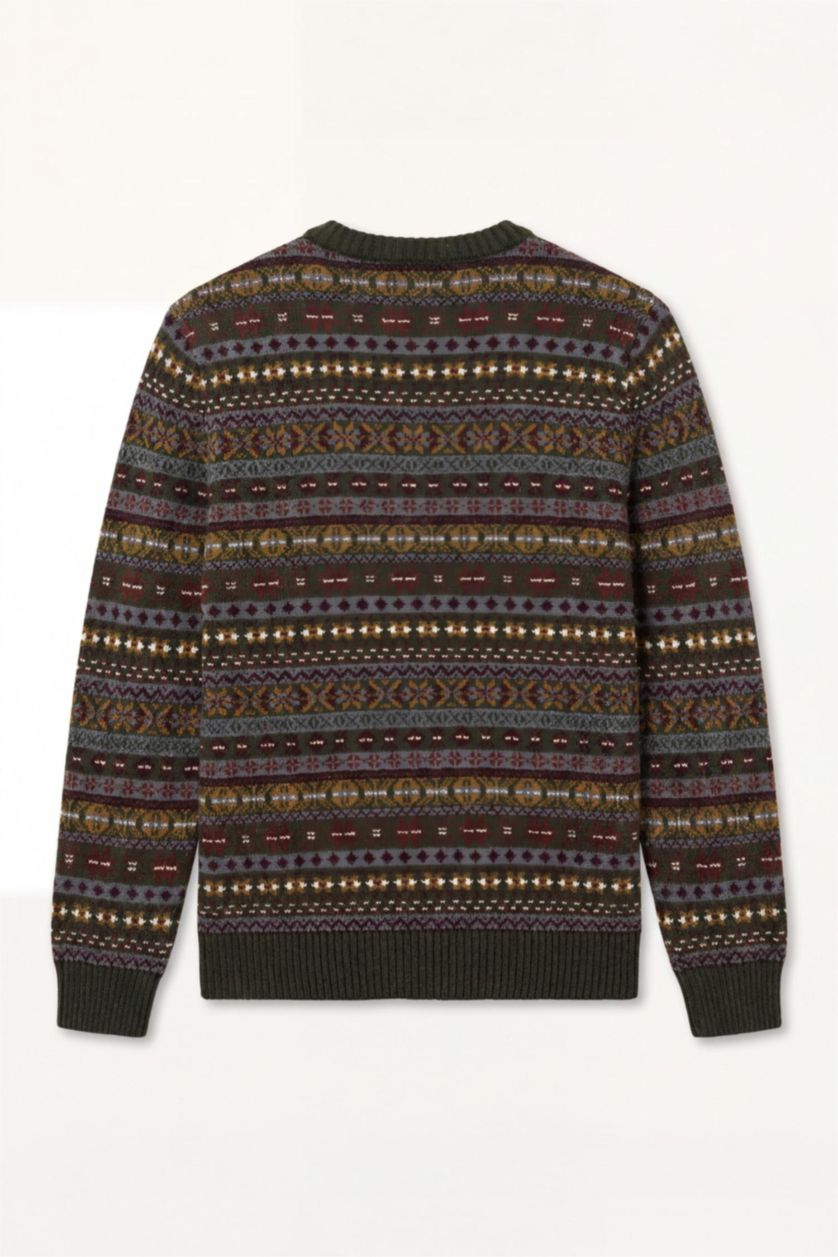 Men Khaki Standard Fit Alpine Print Knitwear Pullover