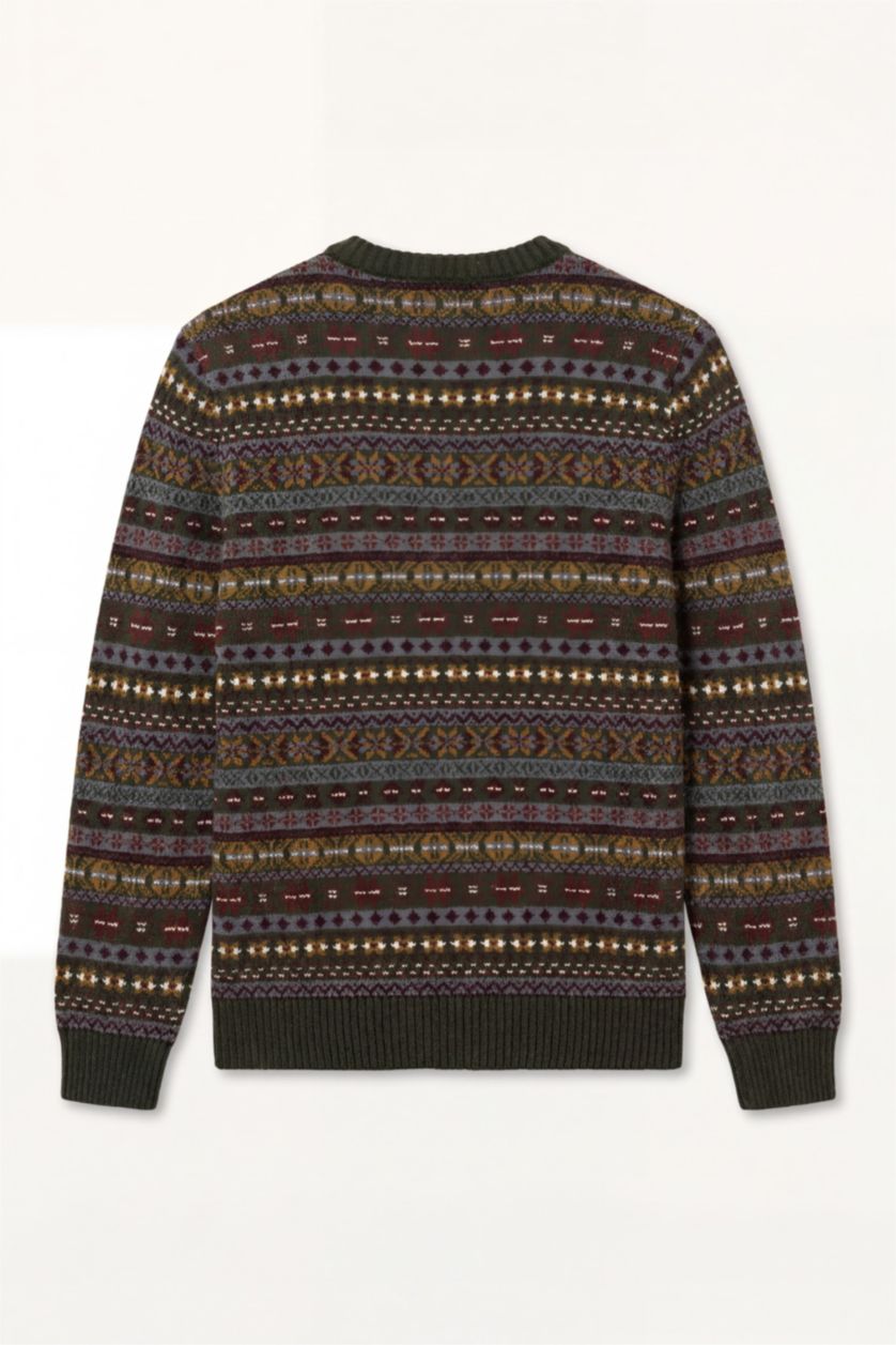 Men Khaki Standard Fit Alpine Print Knitwear Pullover