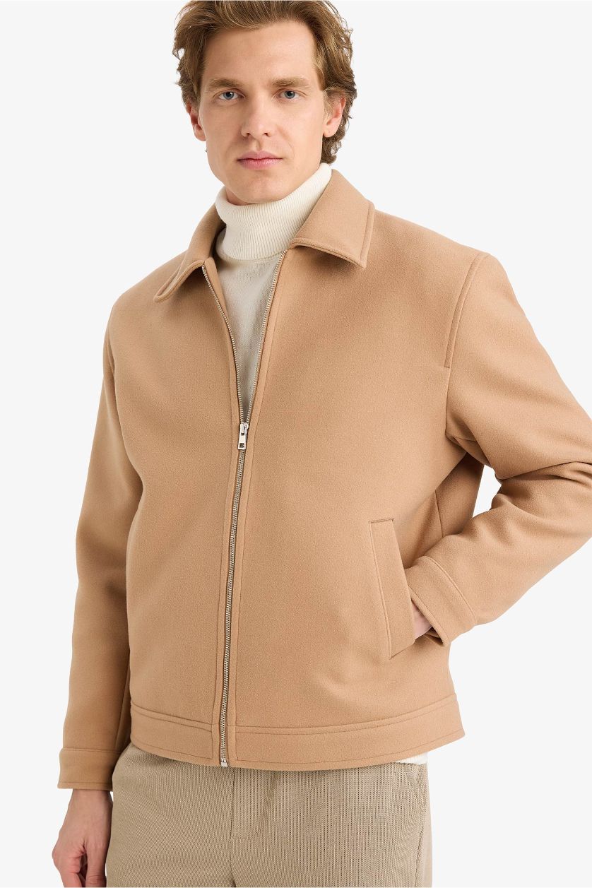 MAN Light Brown Regular Fit Shirt Collar Jacket