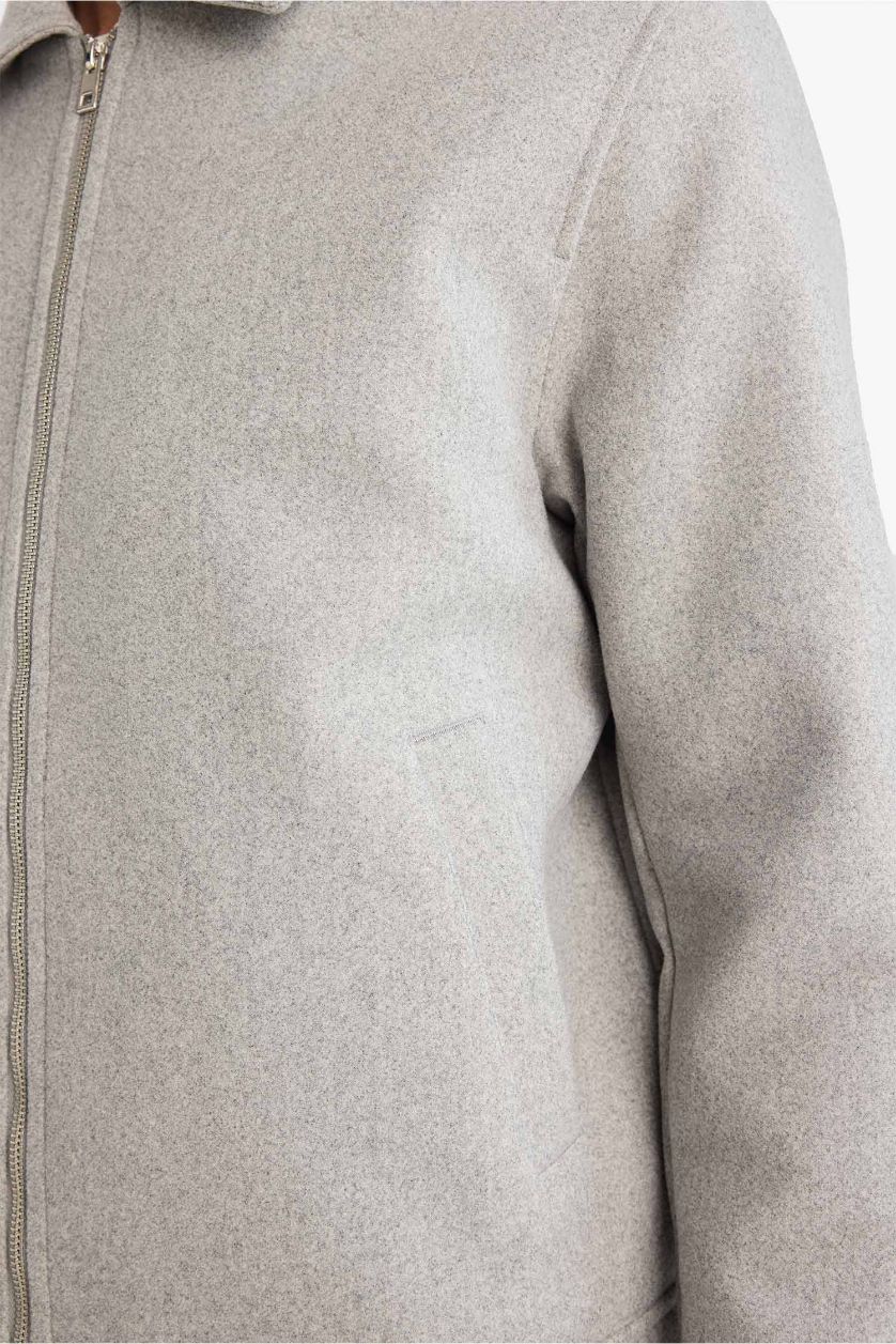 رجالي رمادي داكن جاكيت بسوستة وياقة قميص