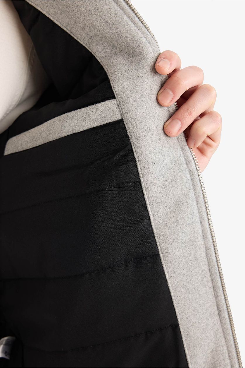 رجالي رمادي داكن جاكيت بسوستة وياقة قميص