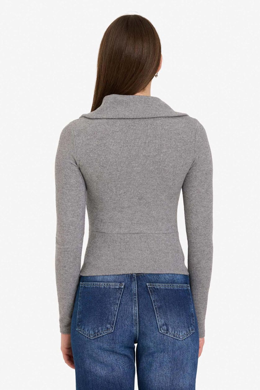 نساء ميلانج رمادي جاكيت رياضي مخصر بياخة عالية