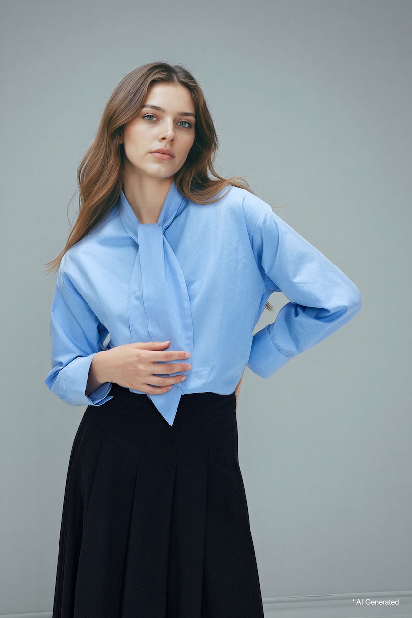 Women Blue 100% Cotton Regular Fit Poplin Long Sleeve Tunic