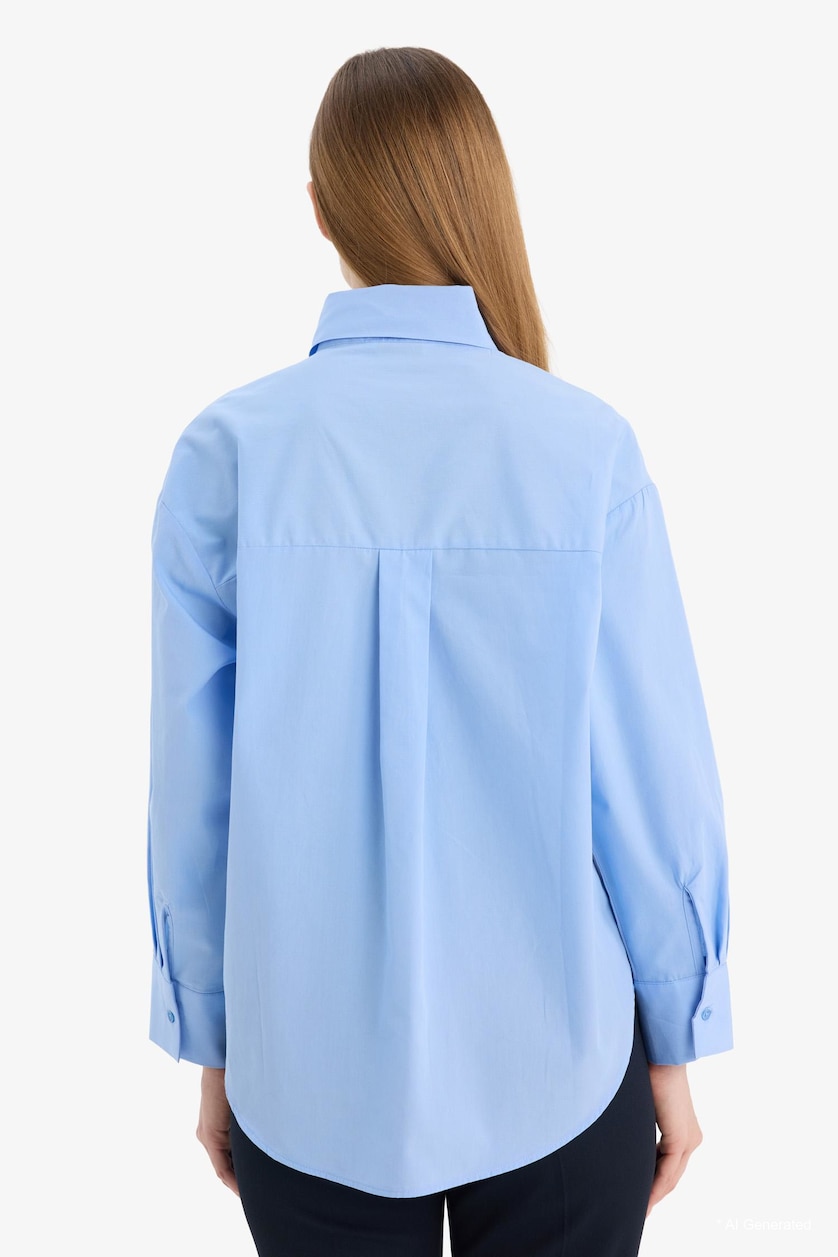 Women Blue 100% Cotton Regular Fit Poplin Long Sleeve Tunic