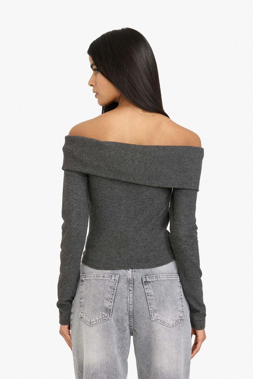Kadın Antrasit Fıtted Omzu Açık Hırka