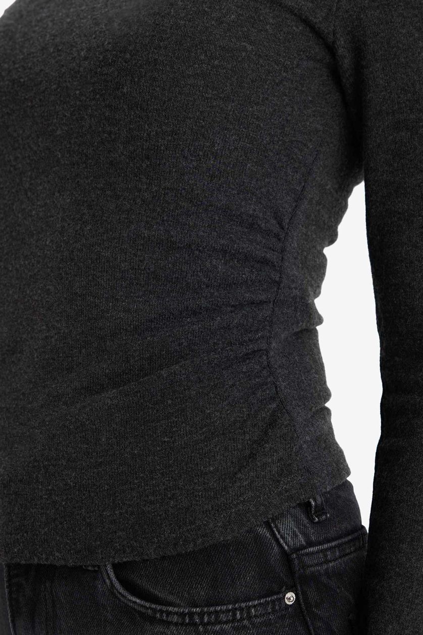 نساء أنثرا تيشيرت ردن طويل مخصر سليم فيت وياخة مستديرة