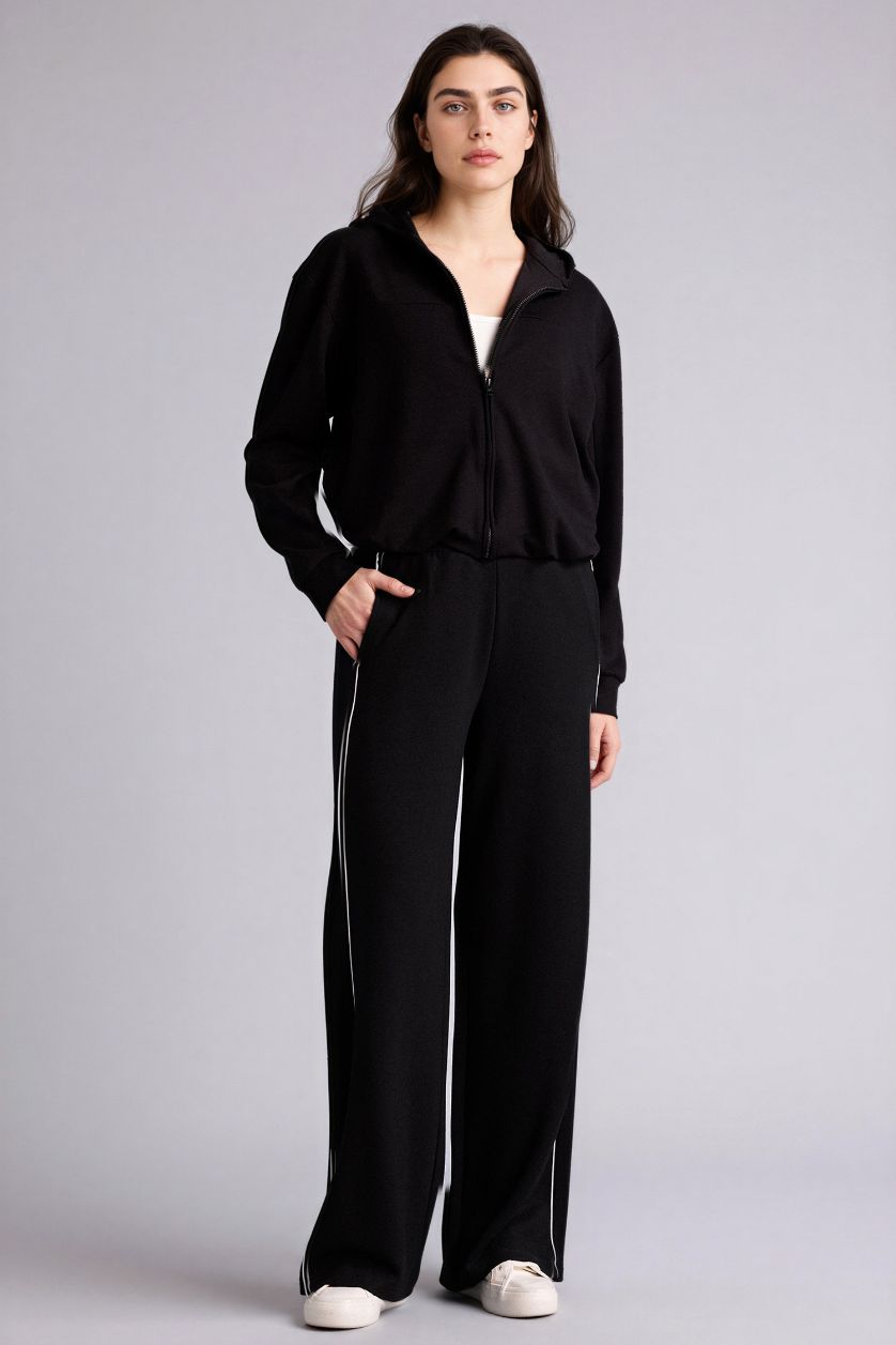 Kadın Siyah Standart Fıt Kapüşonlu Modal Hırka