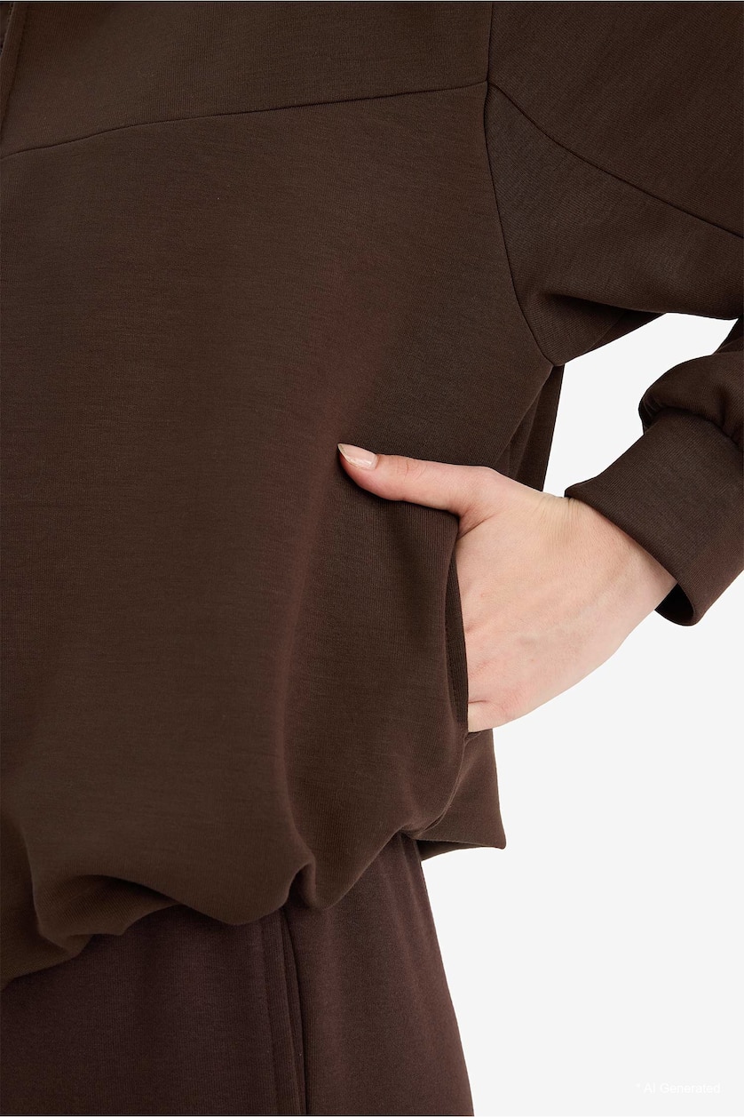 Woman Brown Standard Fit Hooded Modal Cardigan