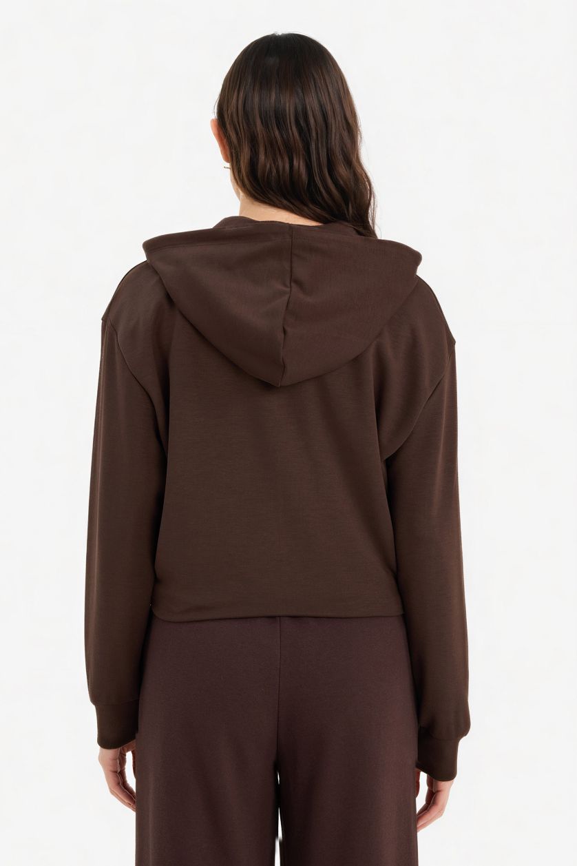 Woman Brown Standard Fit Hooded modal Cardigan