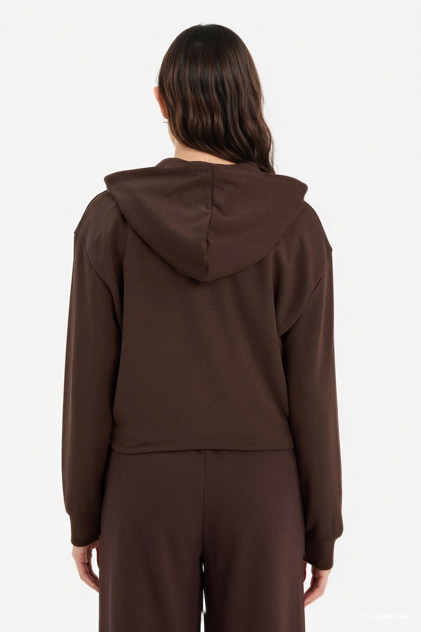 Woman Brown Standard Fit Hooded Modal Cardigan