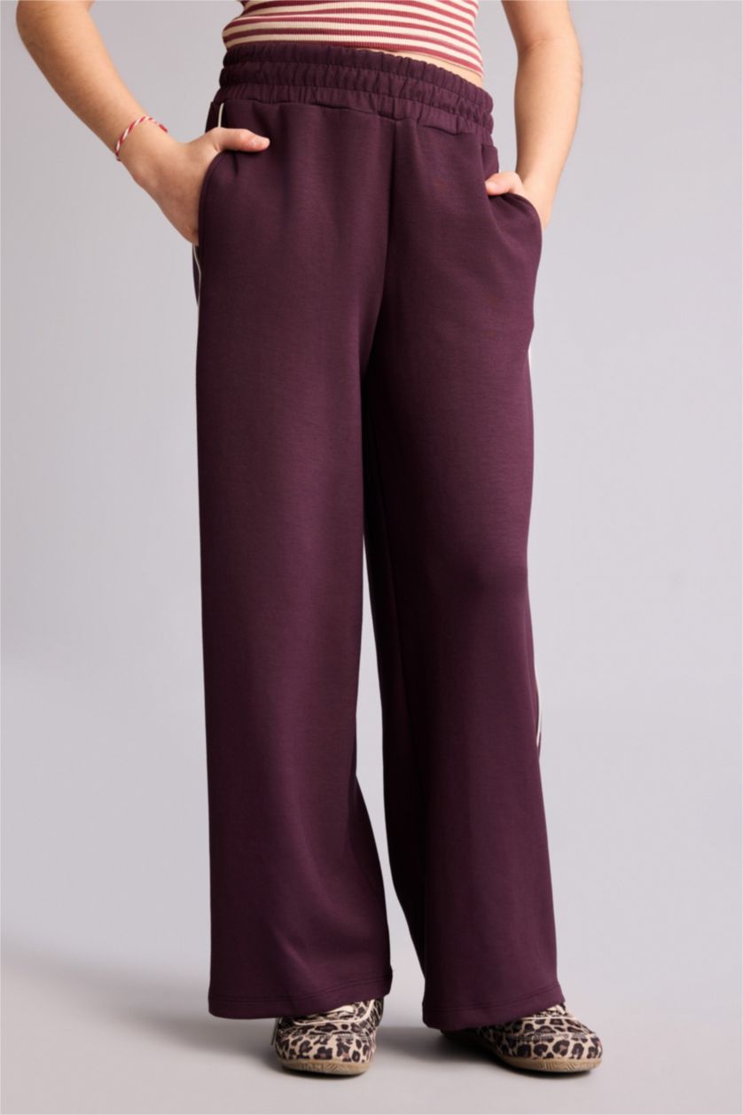 Kız Çocuk - Genç Kız Koyu Mor Wıde Leg Modal Eşofman Altı Kız Çocuk