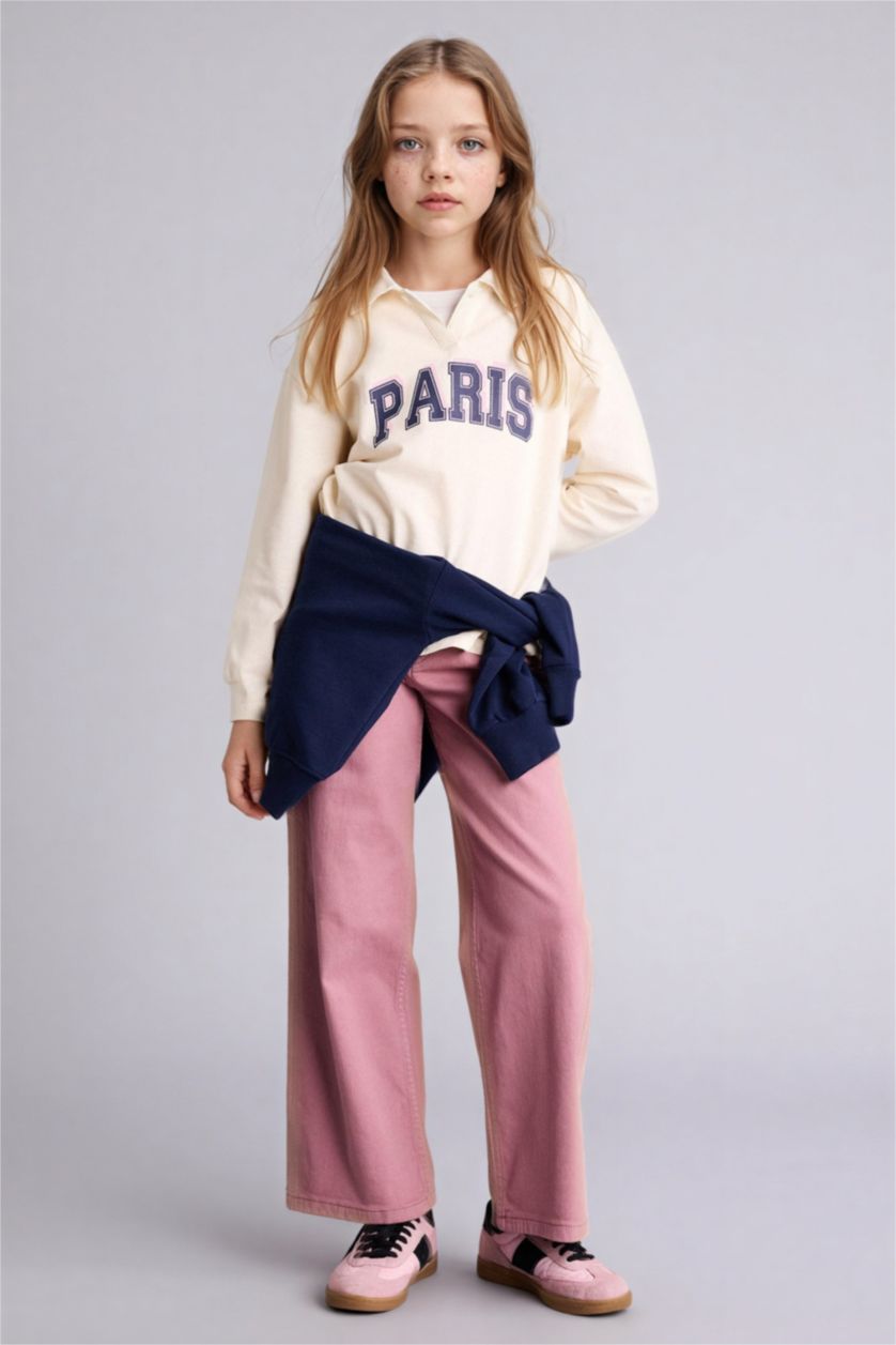 FILLES Écru Sweatshirt imprimé à col polo et manches longues pour fille