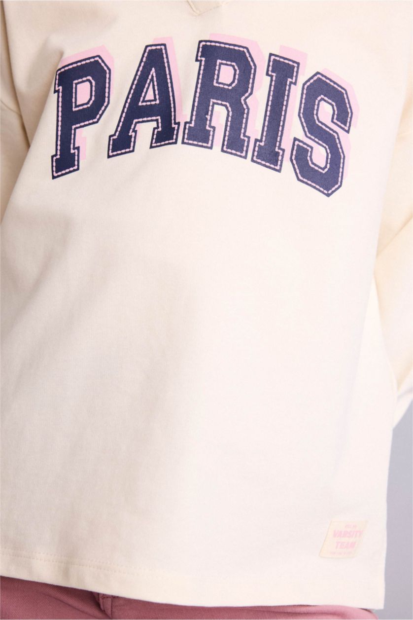 FILLES Écru Sweatshirt imprimé à col polo et manches longues pour fille