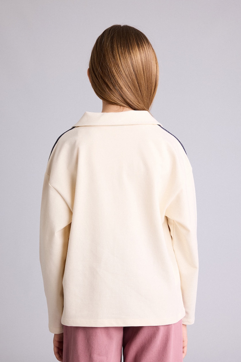 FILLES Écru Sweatshirt imprimé à col polo et manches longues pour fille