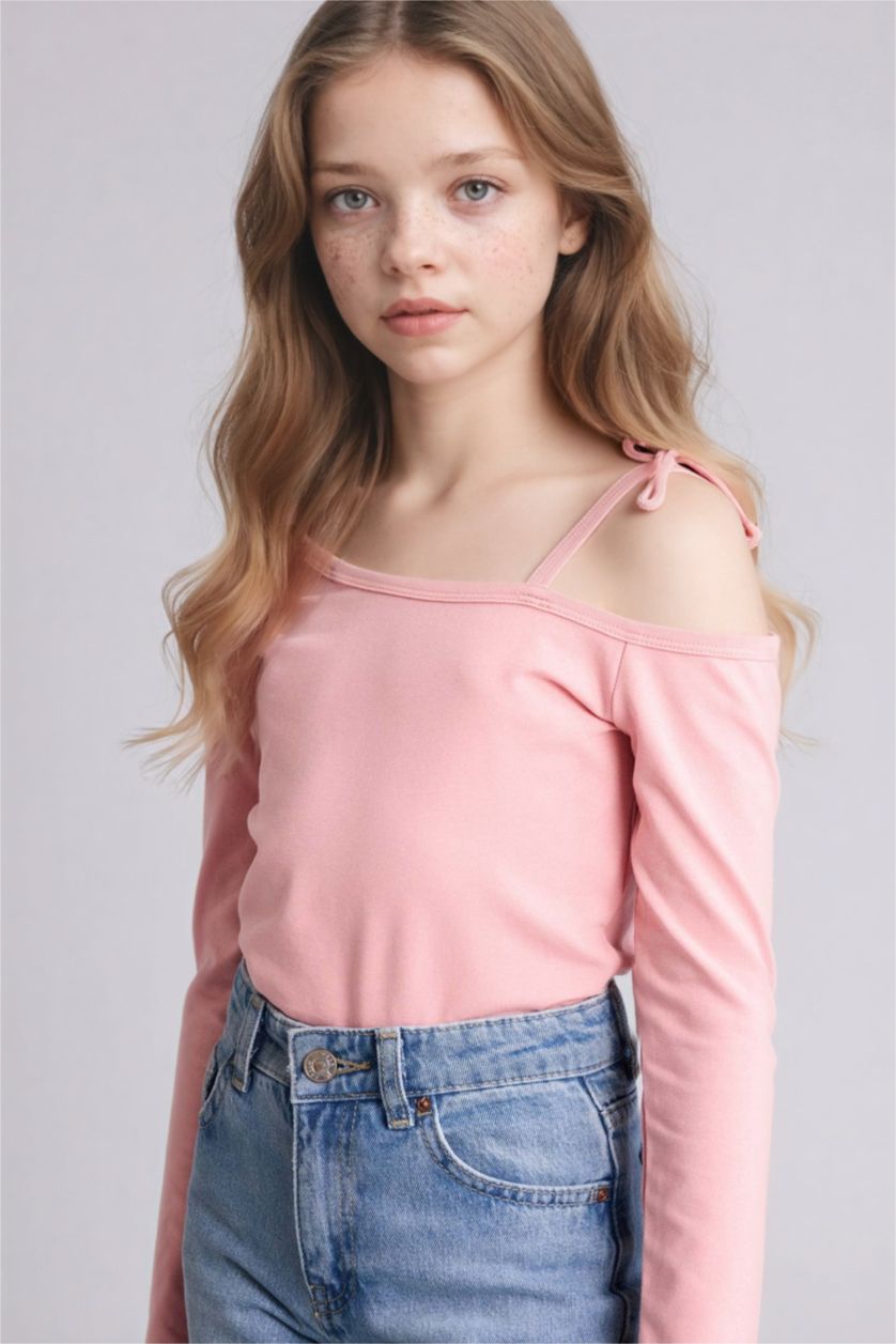 FILLES Bordeaux T-shirt manches longues en jersey à col bateau pour fille