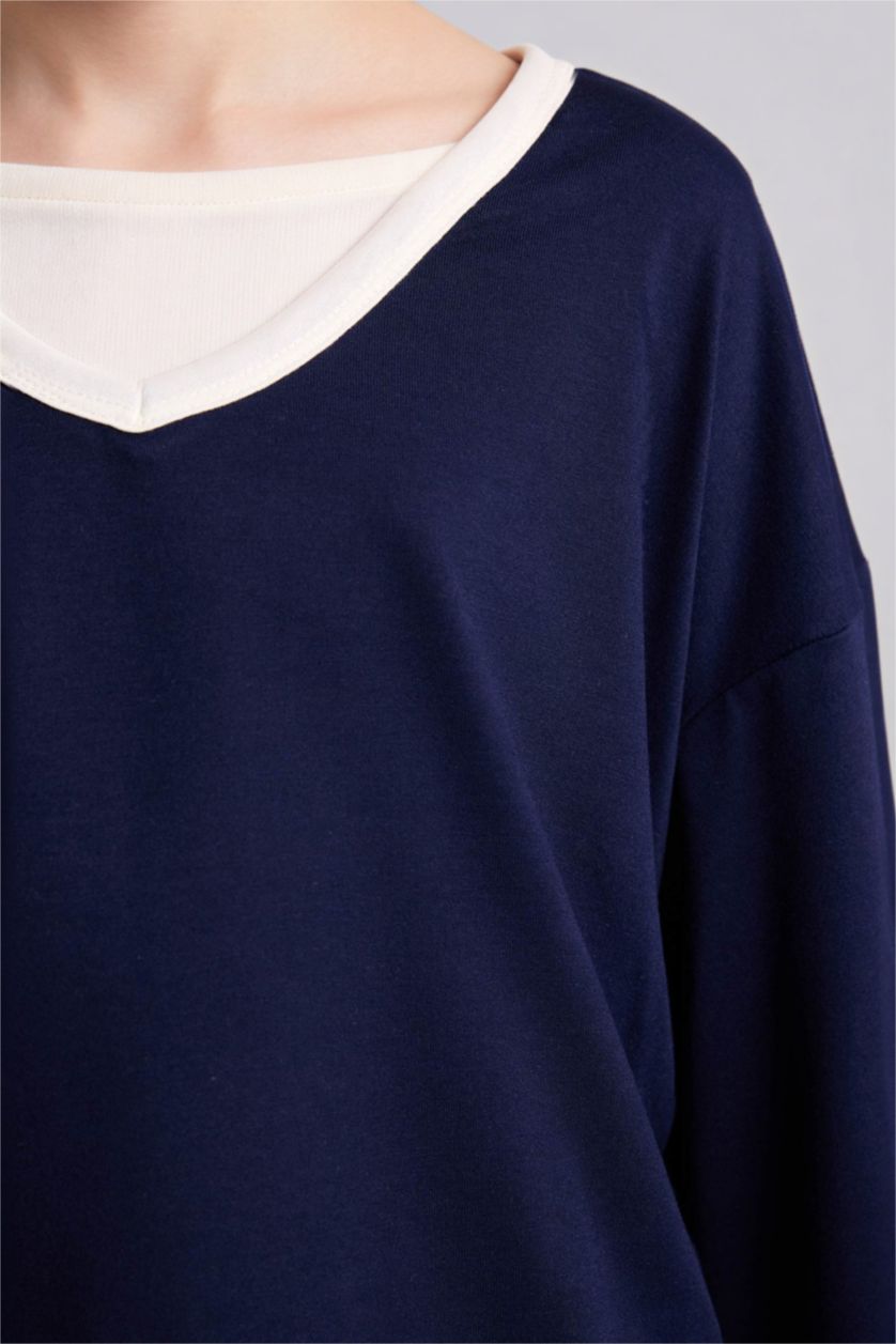 Kız Çocuk - Genç Kız Lacivert Penye Tişört Kız Çocuk