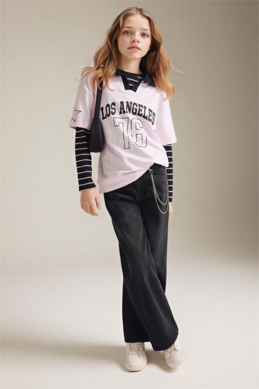 GIRLS & TEENS Light Pink Oversize Fit Slogan Short Sleeve Polo T-Shirt