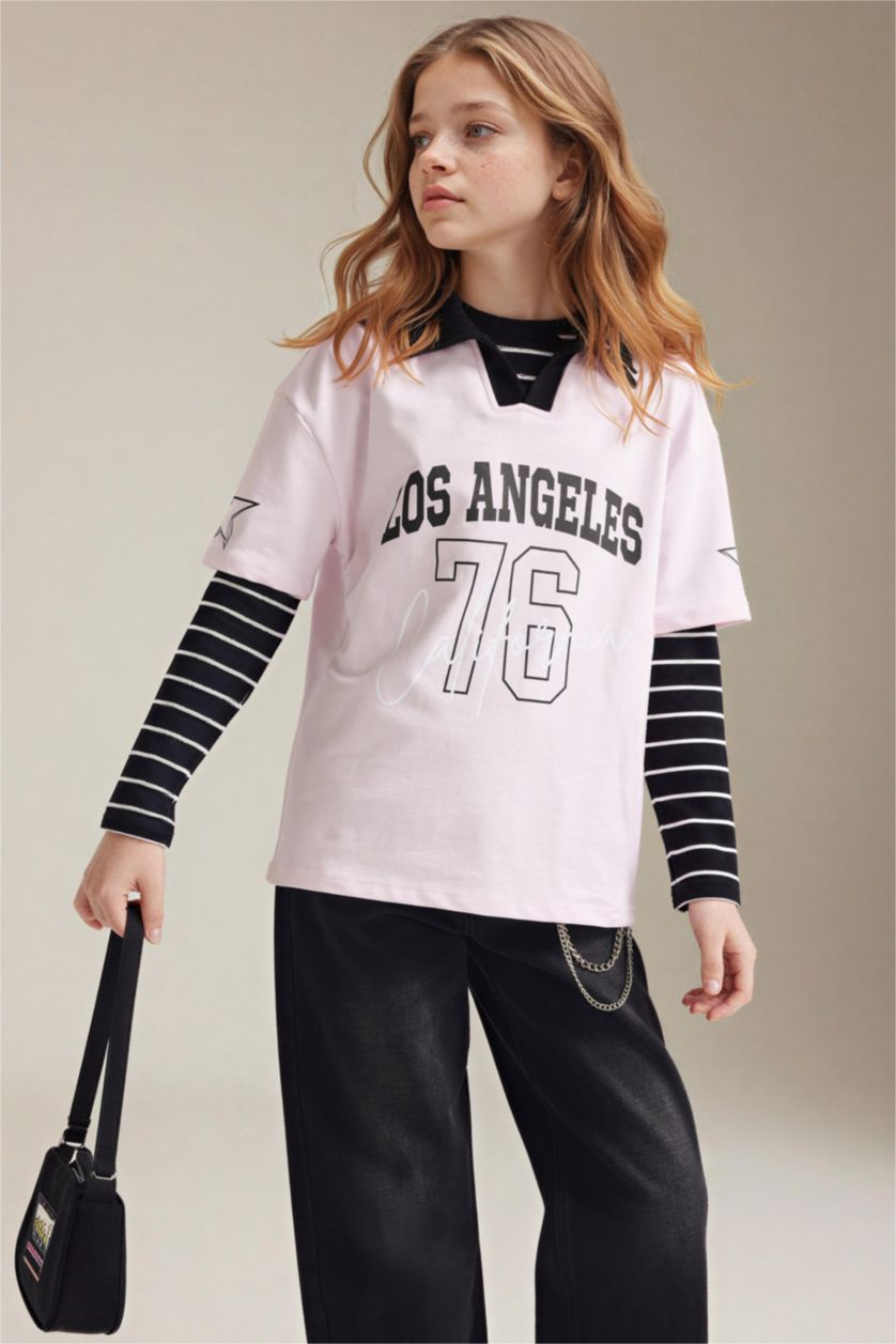 GIRLS & TEENS Light Pink Oversize Fit Slogan Short Sleeve Polo T-Shirt