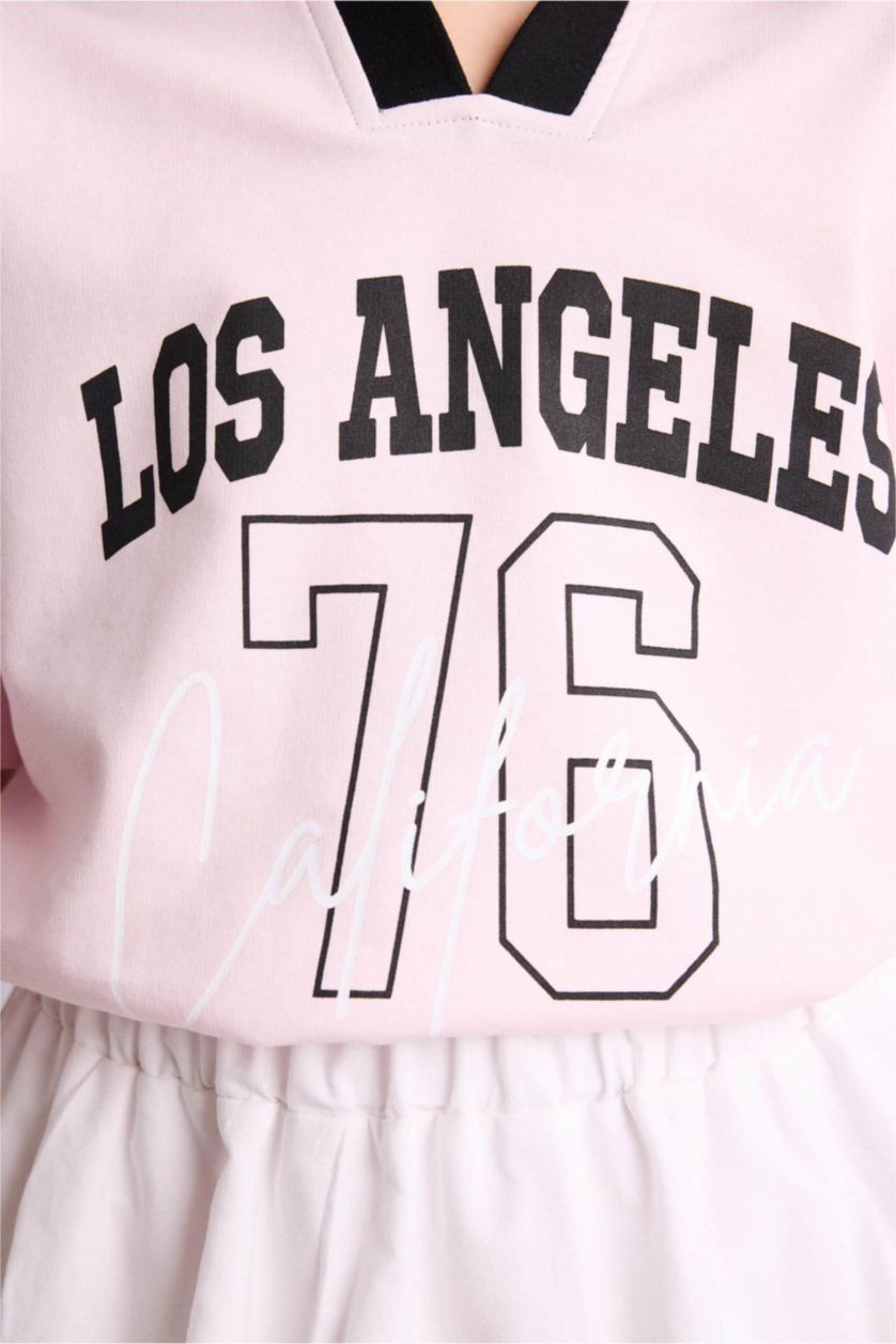 GIRLS & TEENS Light Pink Oversize Fit Slogan Short Sleeve Polo T-Shirt