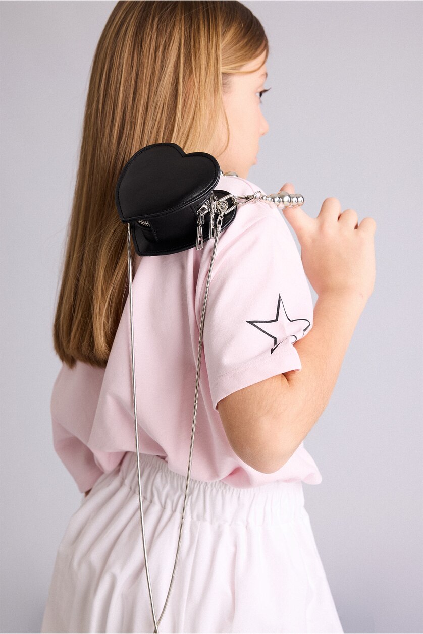 Young Girls - Teen Girls Light Pink Girl Polo Neck Printed Oversize T-Shirt