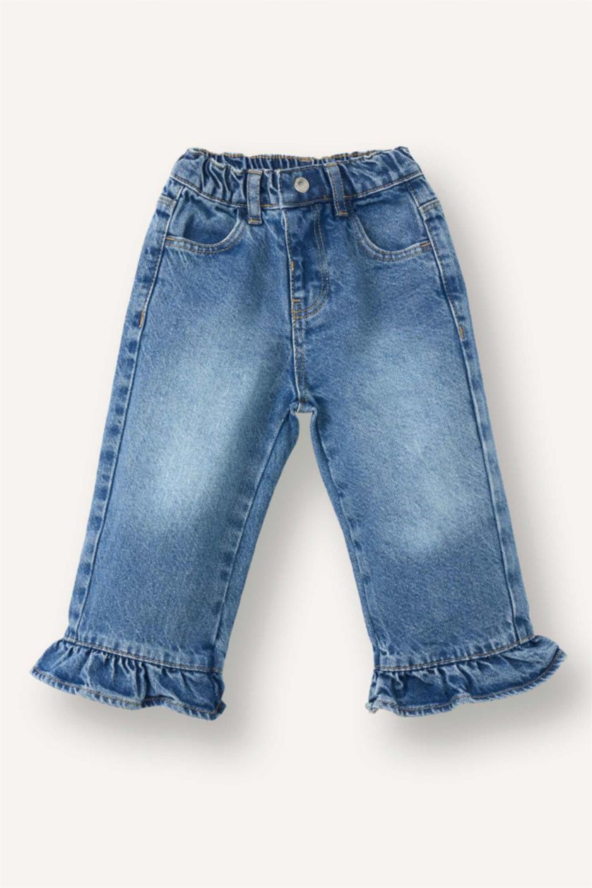 Kız Bebek Mavi Wıde Leg Pamuklu Pantolon Kız Bebek