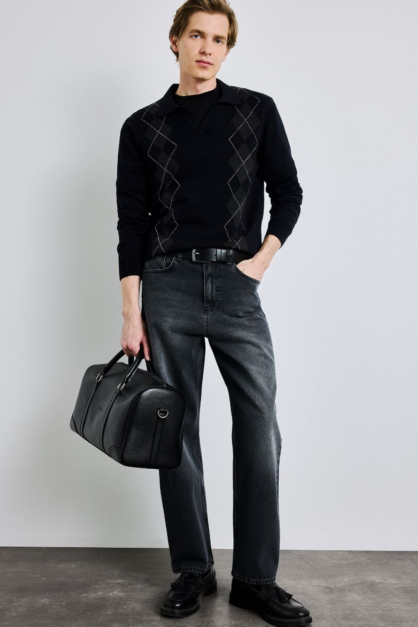 Erkek Antrasit Baggy Fit Jean Pantolon