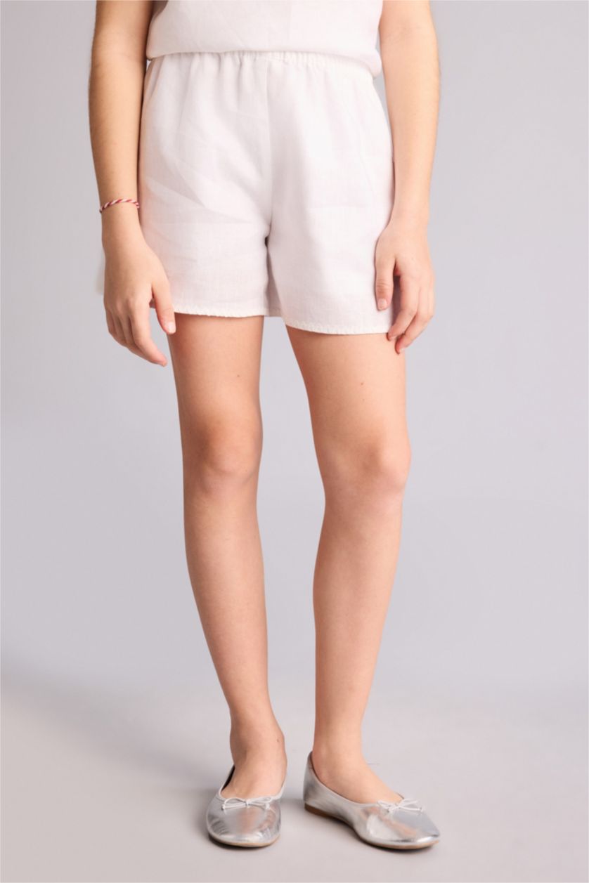 Девочки и подростки Белый Льняные шорты для девочек