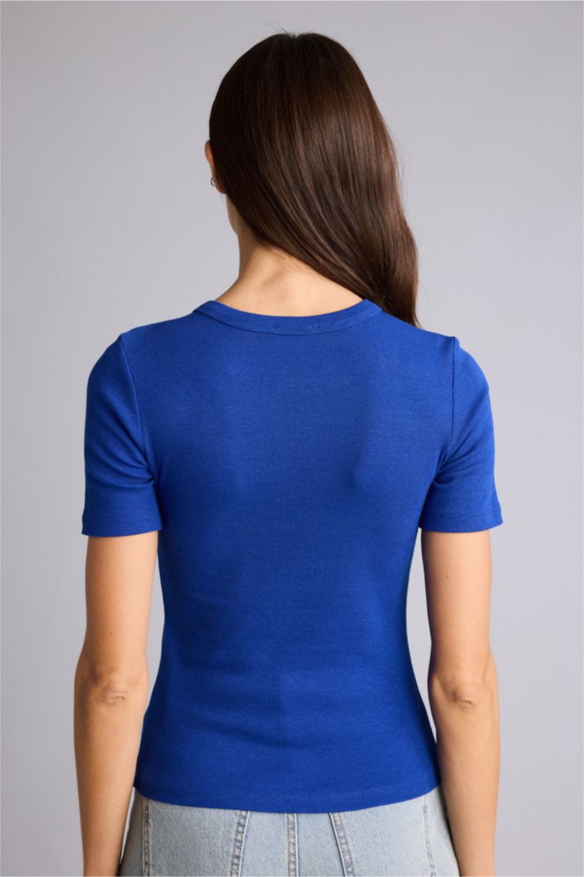 نساء أزرق فاقع Slim Fit Camisole Short Sleeve T-Shirt