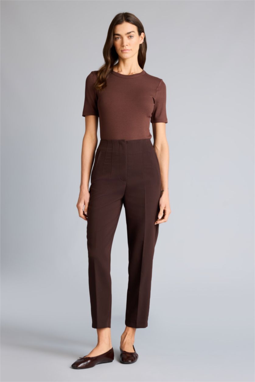 Женщины Коричневый Базовая футболка кашкорсе Slim Fit в рубчик