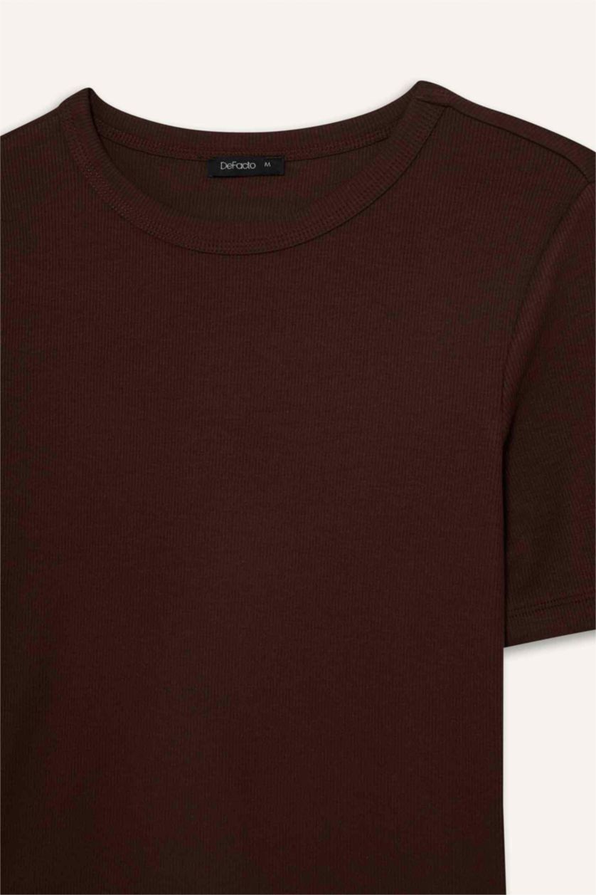 Женщины Коричневый Базовая футболка кашкорсе Slim Fit в рубчик