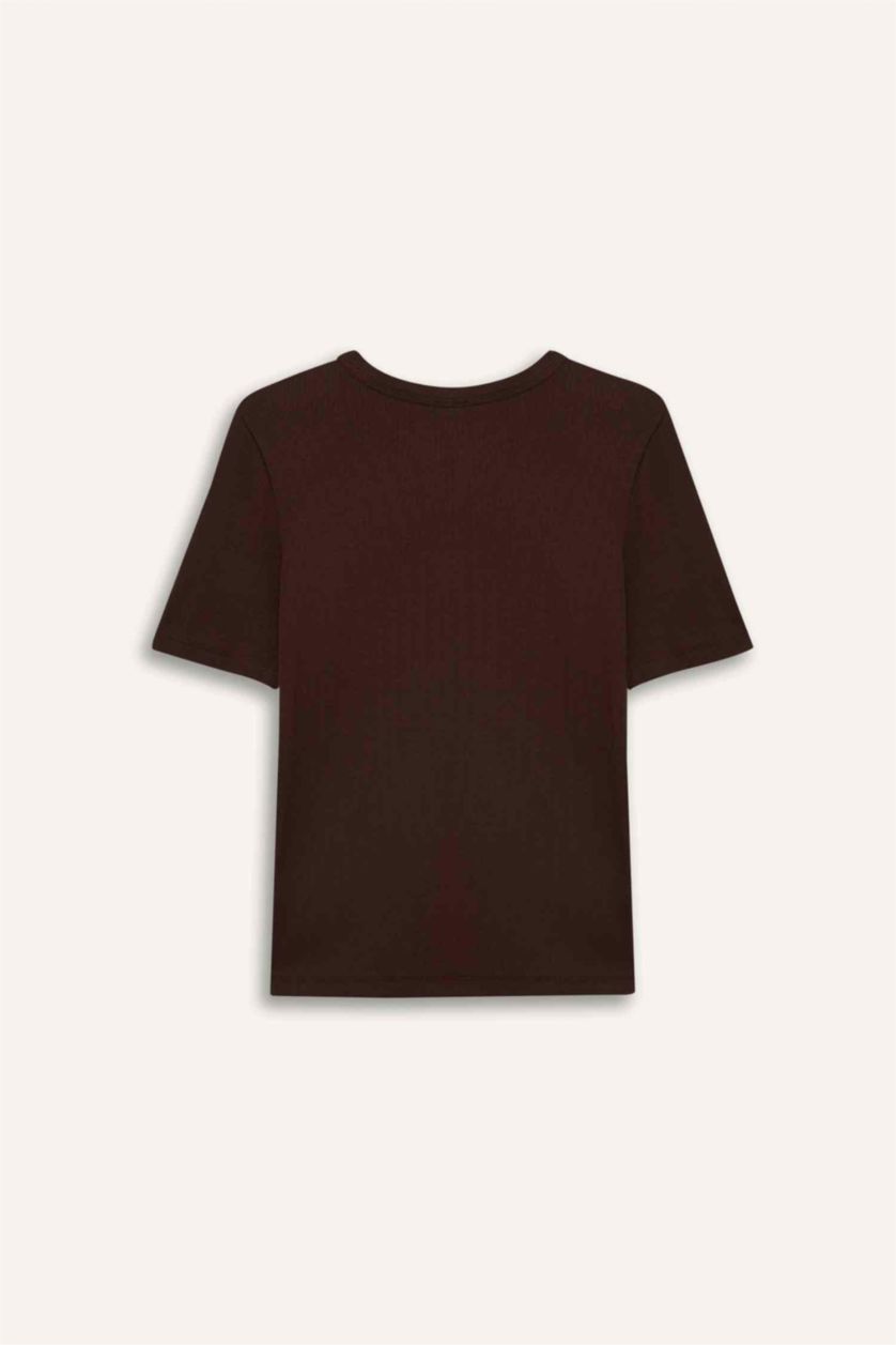 Женщины Коричневый Базовая футболка кашкорсе Slim Fit в рубчик