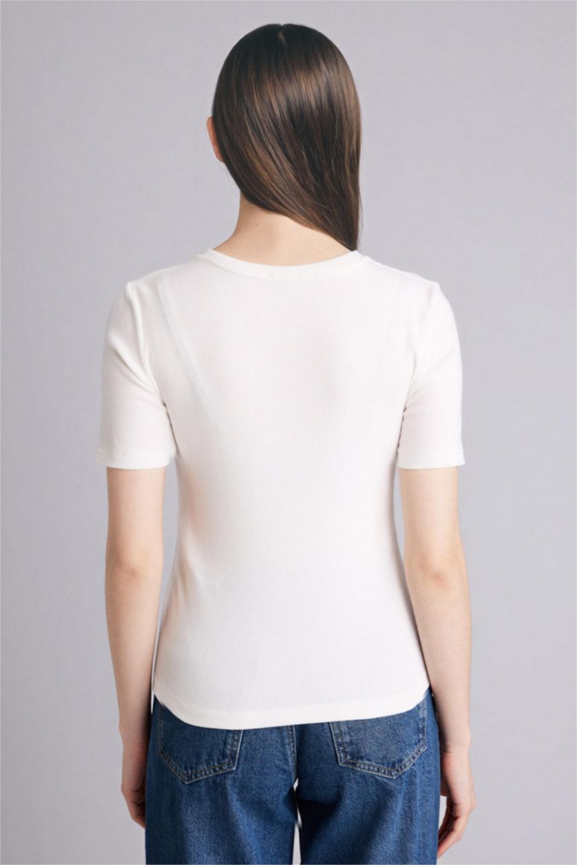 Женщины Бежевый Базовая футболка кашкорсе Slim Fit в рубчик