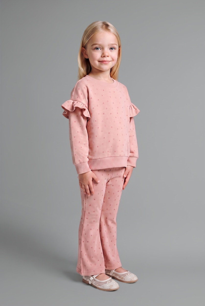 Baby Girl Salmon Baby Girl Printed Sweatshirt Leggings