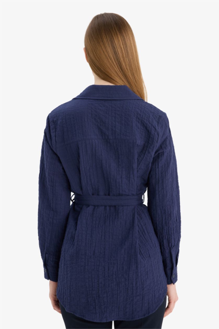 Kadın Lacivert Regular Fıt Gofre Dokulu Tunik