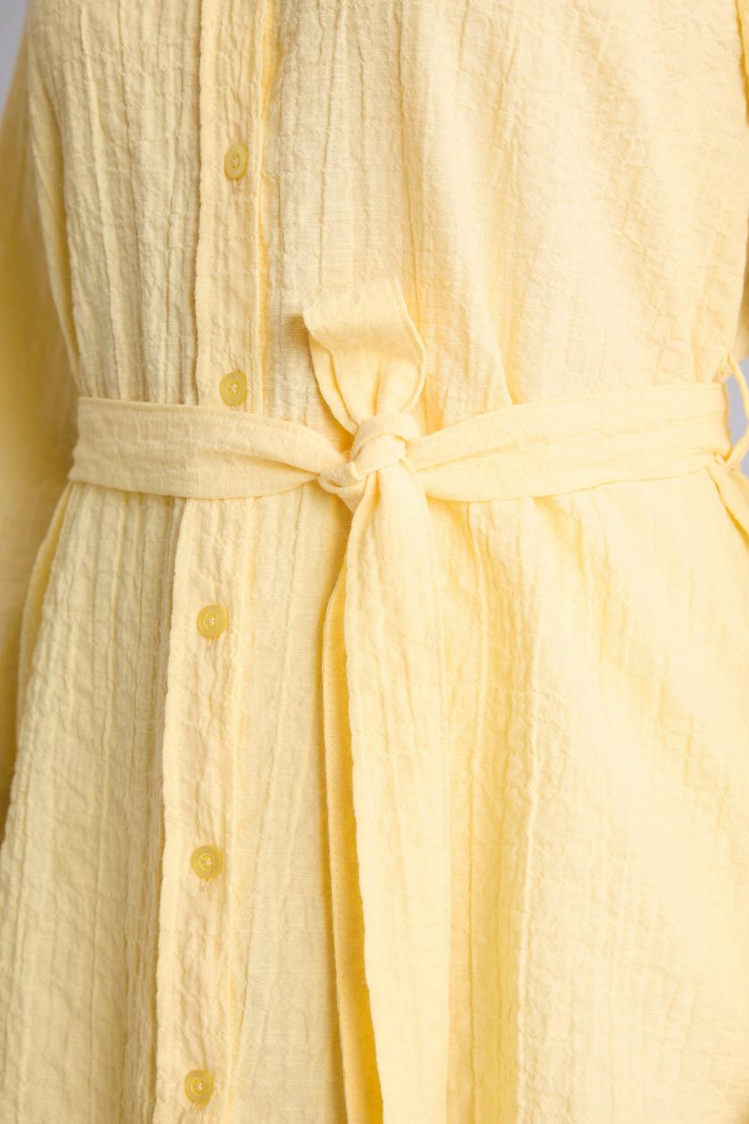 Kadın Sarı Regular Fıt Gofre Dokulu Tunik