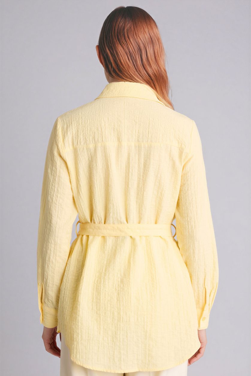 Kadın Sarı Regular Fıt Gofre Dokulu Tunik