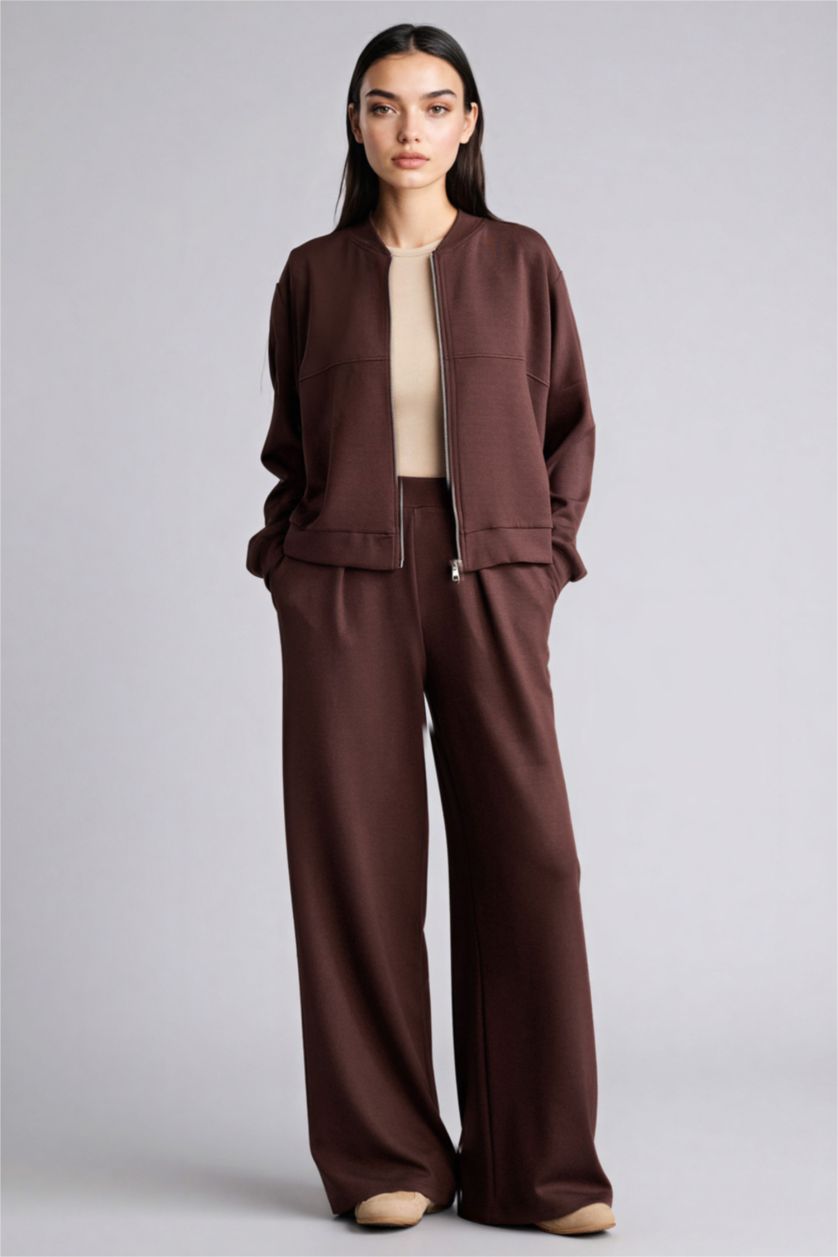 Woman Brown Relax Fit Half Turtleneck Basic Cardigan