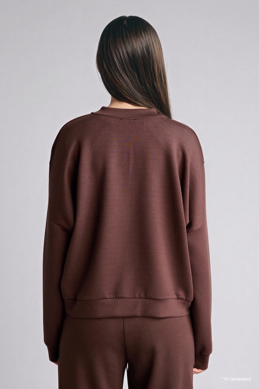 Kadın Kahve Relax Fit Fermuarlı Basic Hırka Sweatshirt