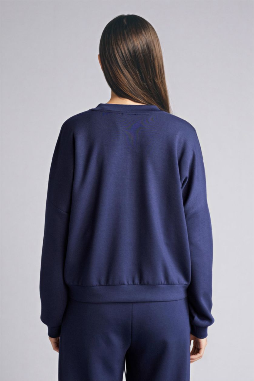 WOMAN NAVY Relax Fit Half Turtleneck Basic Cardigan