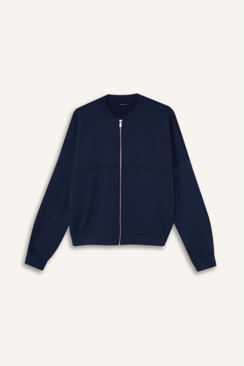 WOMAN NAVY Relax Fit Half Turtleneck Basic Cardigan