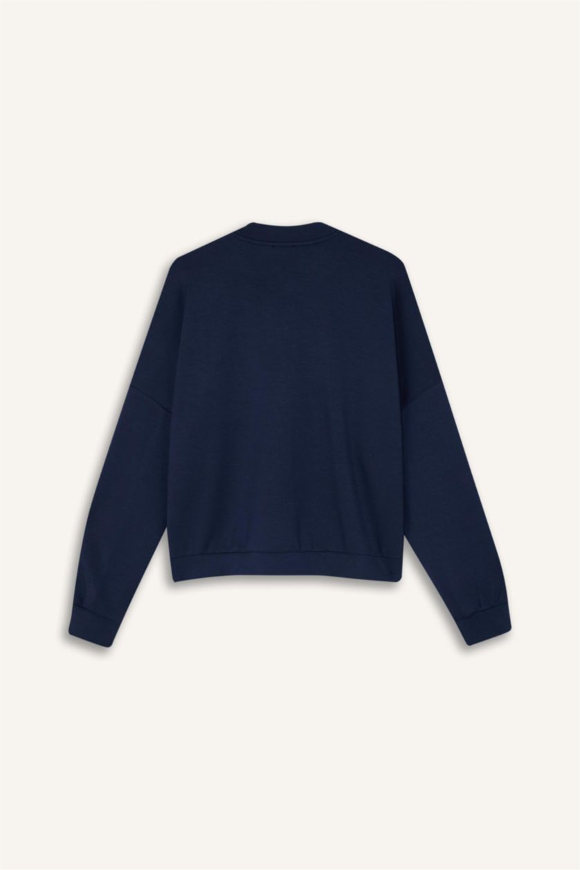 WOMAN NAVY Relax Fit Half Turtleneck Basic Cardigan