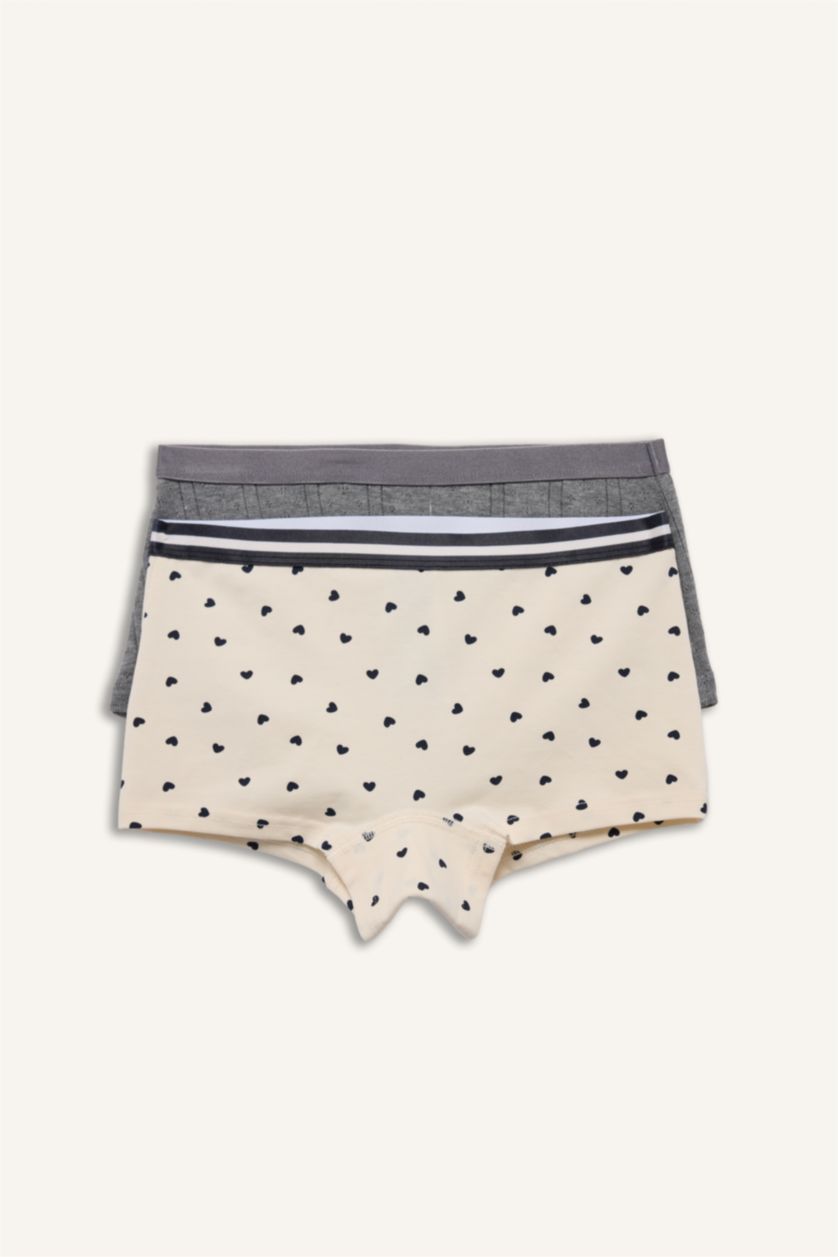 Kız Çocuk - Genç Kız Taş Kalp Desenli Penye 2'li Boxer Kız Çocuk