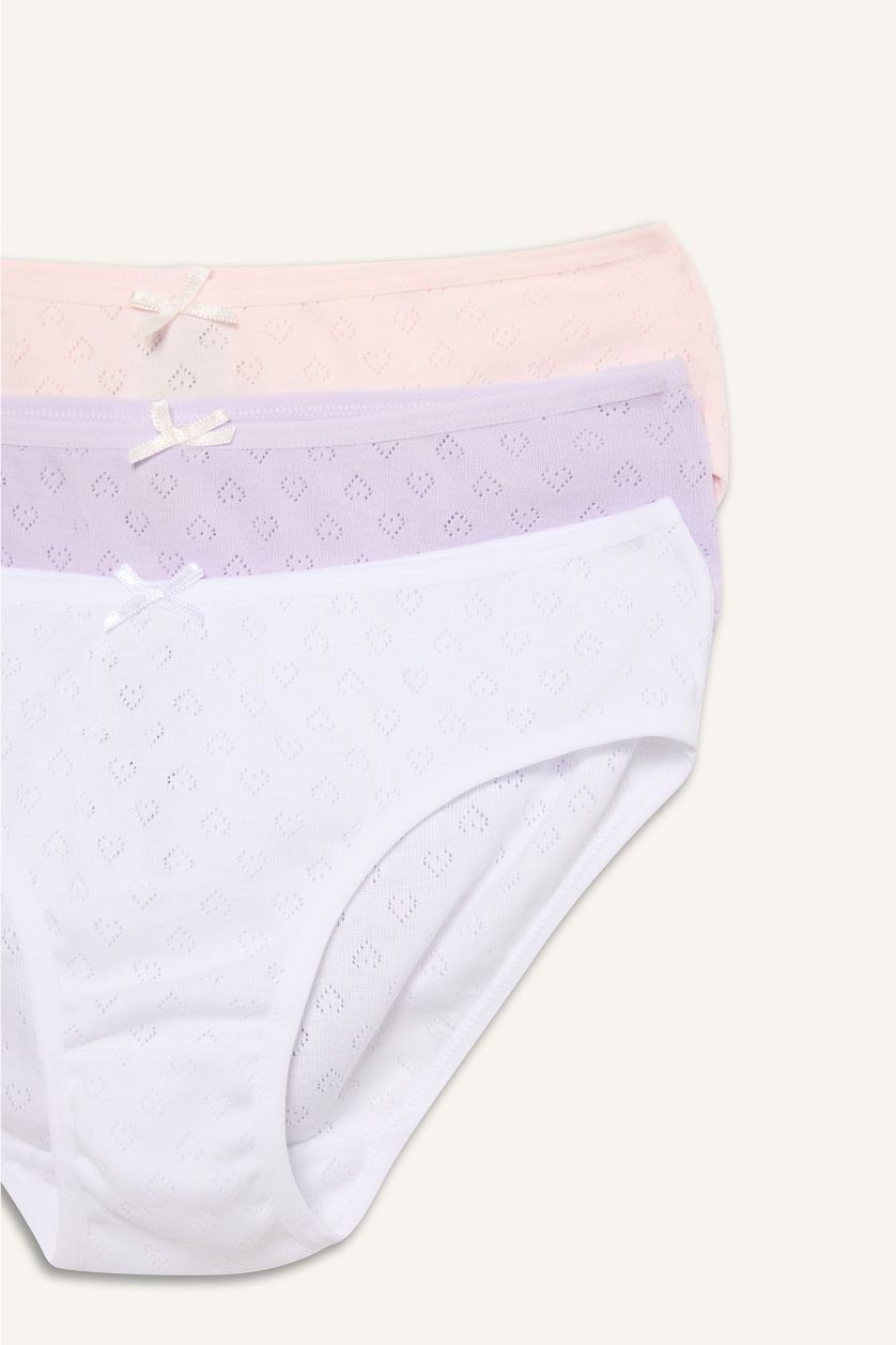 Kız Çocuk - Genç Kız Açık Pembe Kalp Desenli 3'lü Slip Külot Kız Çocuk
